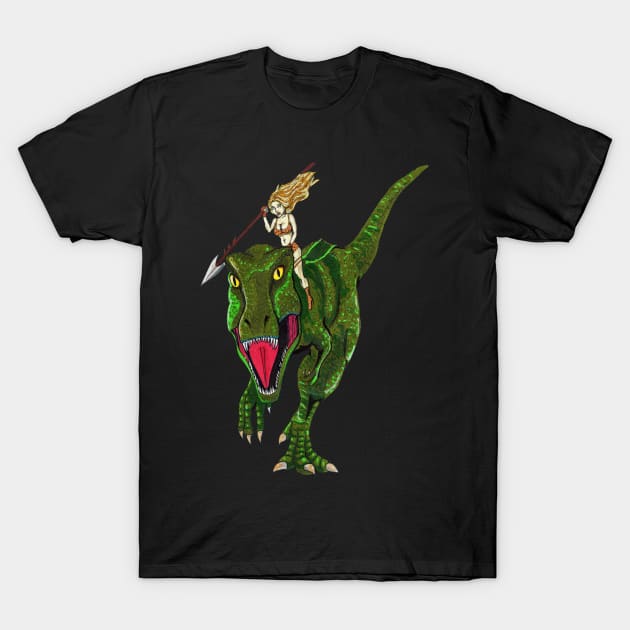 Woman Riding T- Rex T-Shirt by FilMate